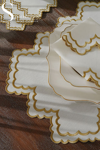 Rosaline Gold Design Placemat Set - Waterproof Fabric - 6 Persons - 24 Pcs. Full Set