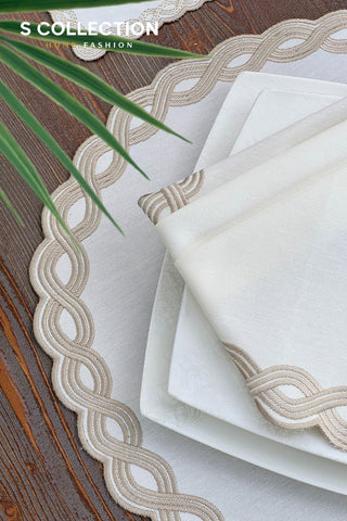 Ocean Braid Cappuccino Design Placemat Set - Waterproof Fabric - 6 Persons - 24 Pcs. Full Set