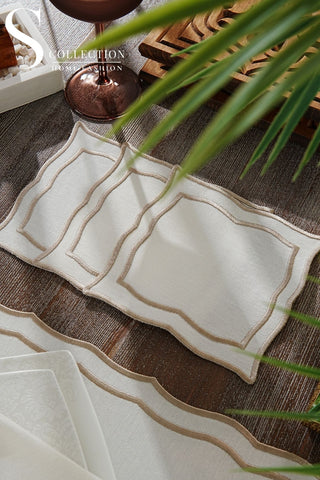 Leo Cappuccino Design Placemat Set - Waterproof Fabric - 6 Persons - 24 Pcs. Full Set