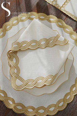 Ocean Braid Gold Design Placemat Set - Waterproof Fabric - 6 Persons - 24 Pcs. Full Set