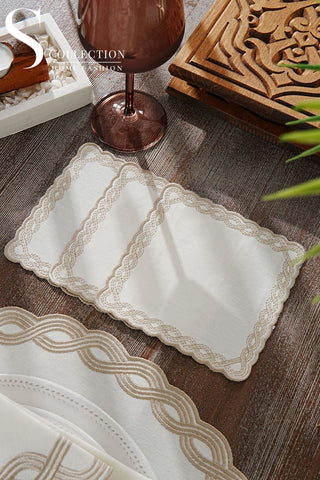 Ocean Braid Cappuccino Design Placemat Set - Waterproof Fabric - 6 Persons - 24 Pcs. Full Set