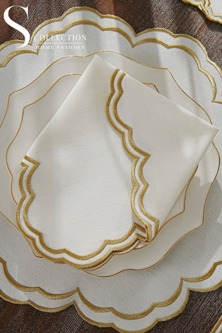 طقم مفارش سفرة - تصميم جوري - تطريز ذهبى - قماش مقاوم للماء - ٦ اشخاص - ٢٤ قطعة - طقم كامل  