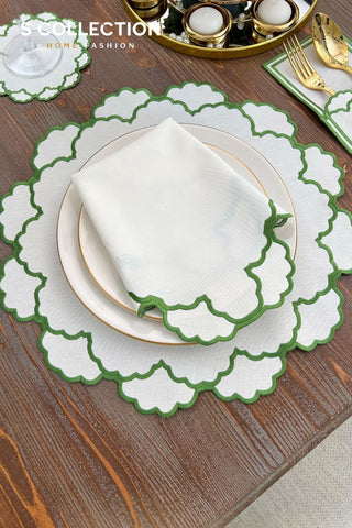 Olivia Green Design Placemat Set - Waterproof Fabric - 6 Persons - 24 Pcs. Full Set