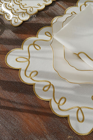 Giovanni Gold Design Placemat Set - Waterproof Fabric - 6 Persons - 24 Pcs. Full Set