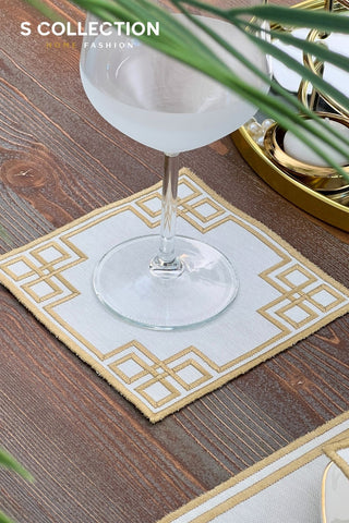 Welcome Elegance Gold Design Placemat Set - Waterproof Fabric - 6 Persons - 24 Pcs. Full Set