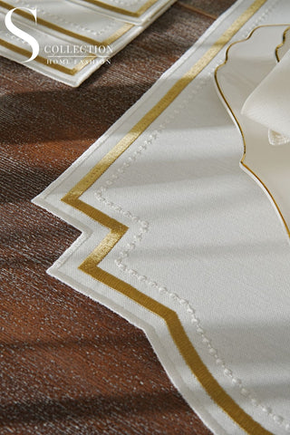 Graceful Gold Design Placemat Set - Waterproof Fabric - 6 Persons - 24 Pcs. Full Set