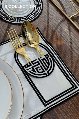 Layali Design Ramadan Collection Placemat Set - Black Embroidered -  Waterproof Fabric - 6 Persons - 18 Pcs. Full Set