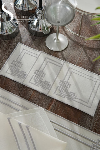 Pyramid Design Silver Placemat Set - Waterproof Fabric - 6 Persons - 24 Pcs. Full Set