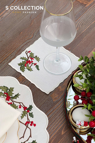 Christmas Cochina Design Placemat Set - Waterproof Fabric - 2 Persons - 6 Pcs. Set