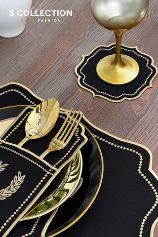 Laurel Wreath Dark Design Placemat Set - Waterproof Fabric - 6 Persons - 24 Pcs. Full Set