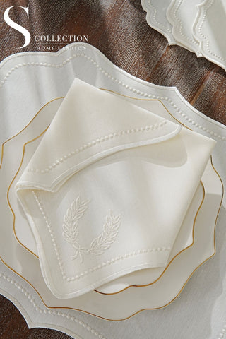 Laurel Wreath Off White Design Placemat Set - 6 Persons - 24 Pcs. Full Set