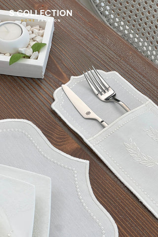 Laurel Wreath Off White Design Placemat Set - 6 Persons - 24 Pcs. Full Set