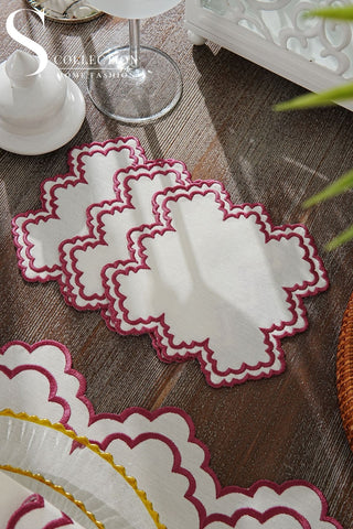 Rosaline Light Plum Design Placemat Set - Waterproof Fabric - 6 Persons - 24 Pcs. Full Set