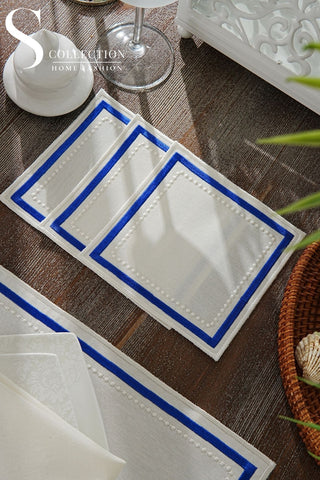 Graceful Navy Blue Design Placemat Set - Waterproof Fabric - 6 Persons - 24 Pcs. Full Set