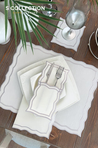 Leo Silver Design Placemat Set - Waterproof Fabric - 6 Persons - 24 Pcs. Full Set