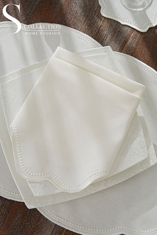 Alice Off White Design Placemat Set - Waterproof Fabric - 6 Persons - 24 Pcs. Full Set