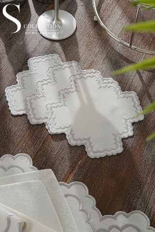 Rosaline Silver Design Placemat Set - Waterproof Fabric - 6 Persons - 24 Pcs. Full Set