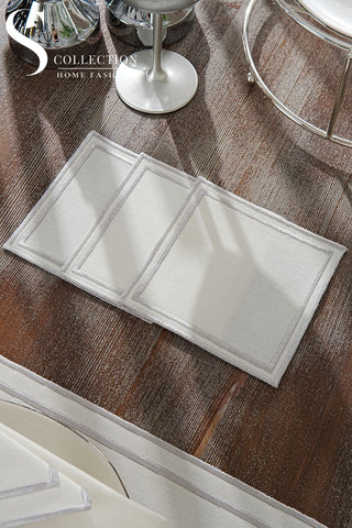 Dora Silver Pocket Design Placemat Set - Waterproof Fabric - 6 Persons - 18 Pcs. Full Set