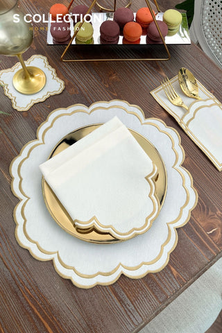 Jory Gold Design Placemat Set - Waterproof Fabric - 6 Persons - 24 Pcs. Full Set