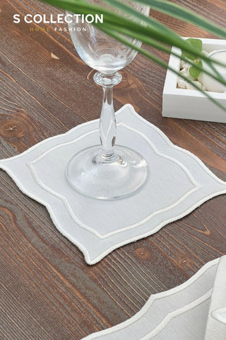 Leo Off White Design Placemat Set - Waterproof Fabric - 6 Persons - 24 Pcs. Full Set