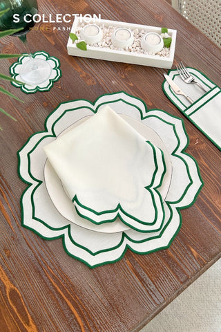 Valeria Green Design Placemat Set - Waterproof Fabric - 6 Persons - 24 Pcs. Full Set