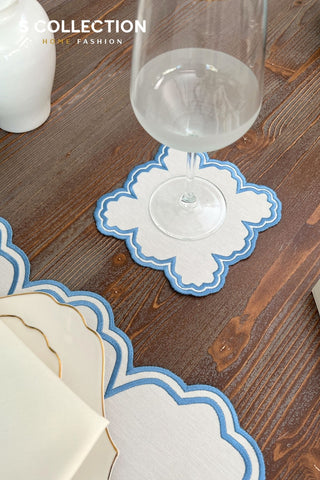 Cloud Design Light Blue Placemat Set - Waterproof Fabric - 6 Persons - 24 Pcs. Full Set