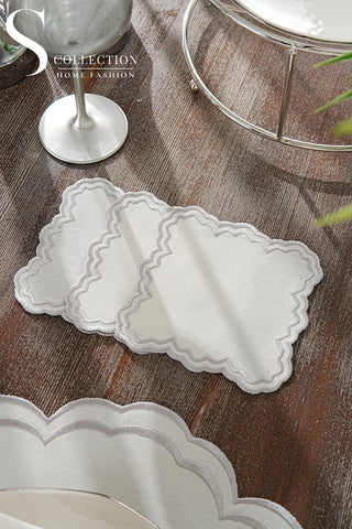 طقم مفارش سفرة - تصميم جوري - تطريز فضى - قماش مقاوم للماء - ٦ اشخاص - ٢٤ قطعة - طقم كامل  