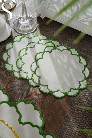 Olivia Green Design Placemat Set - Waterproof Fabric - 6 Persons - 24 Pcs. Full Set