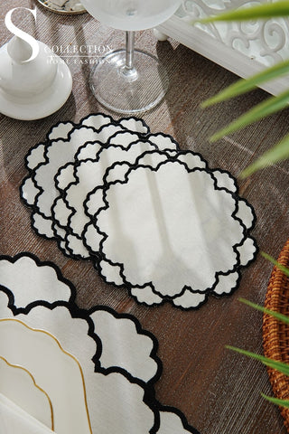 Olivia Black Design Placemat Set - Waterproof Fabric - 6 Persons - 24 Pcs. Full Set