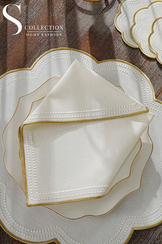 Floria Gold Design Placemat Set - Waterproof Fabric - 6 Persons - 24 Pcs. Full Set