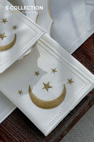 Ramadan Design Gold Luna Placemat Set - Waterproof Fabric - 6 Persons - 24 Pcs. Full Set