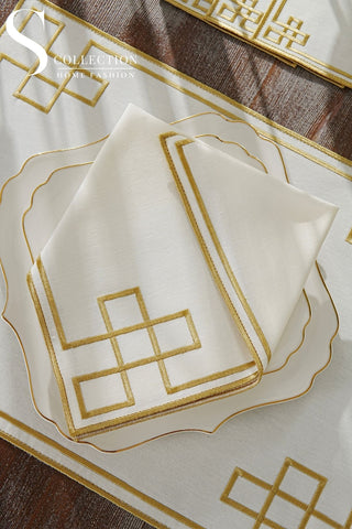 Classy Gold Design Placemat Set - Waterproof Fabric - 6 Persons - 24 Pcs. Full Set