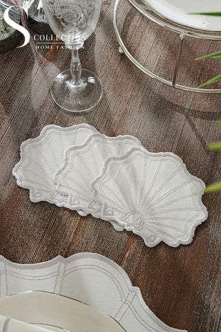 طقم مفارش سفرة - تصميم مارين - تطريز فضى - قماش مقاوم للماء - ٦ اشخاص - ٢٤ قطعة - طقم كامل  