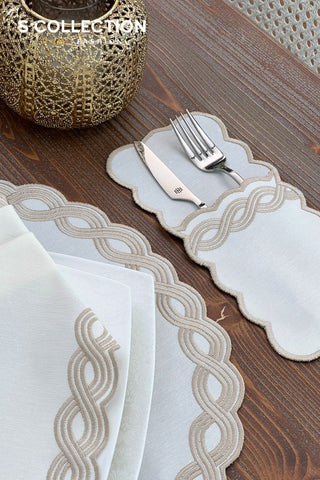 Ocean Braid Cappuccino Design Placemat Set - Waterproof Fabric - 6 Persons - 24 Pcs. Full Set