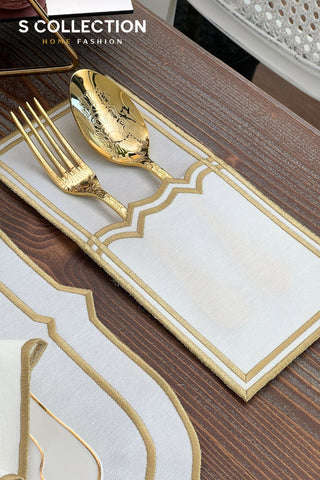 Amelia Gold Design Placemat Set - Waterproof Fabric - 6 Persons - 24 Pcs. Full Set