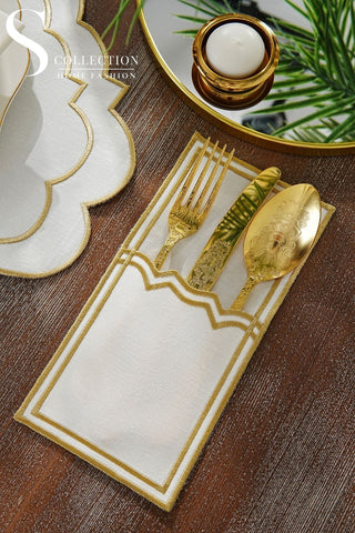 Clara Gold Design Placemat Set - Waterproof Fabric - 6 Persons - 24 Pcs. Full Set