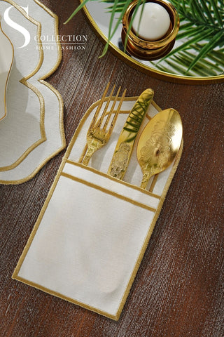 Valeria Gold Design Placemat Set - Waterproof Fabric - 6 Persons - 24 Pcs. Full Set