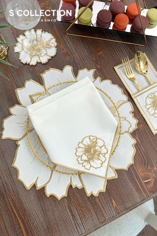 Eloise Gold Design Placemat Set - Waterproof Fabric - 6 Persons - 24 Pcs. Full Set