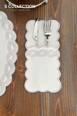 Ocean Braid Silver Design Placemat Set - Waterproof Fabric - 6 Persons - 24 Pcs. Full Set