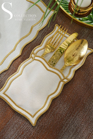 Leo Gold Design Placemat Set - Waterproof Fabric - 6 Persons - 24 Pcs. Full Set