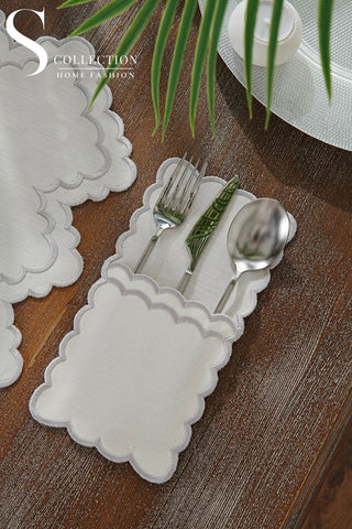 Rosaline Silver Design Placemat Set - Waterproof Fabric - 6 Persons - 24 Pcs. Full Set