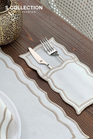 Leo Cappuccino Design Placemat Set - Waterproof Fabric - 6 Persons - 24 Pcs. Full Set