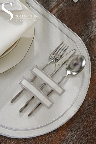 Dora Silver Pocket Design Placemat Set - Waterproof Fabric - 6 Persons - 18 Pcs. Full Set