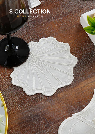 Marine Off White Design Placemat Set - Waterproof Fabric - 6 Persons - 24 Pcs. Full Set