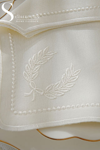 Laurel Wreath Off White Design Placemat Set - 6 Persons - 24 Pcs. Full Set