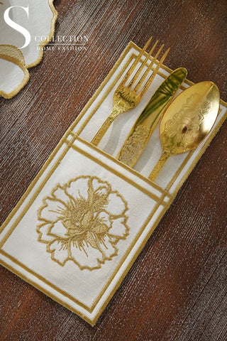 Eloise Gold Design Placemat Set - Waterproof Fabric - 6 Persons - 24 Pcs. Full Set