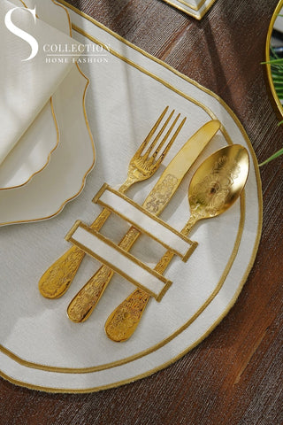 Dora Gold Pocket Design Placemat Set - Waterproof Fabric - 6 Persons - 18 Pcs. Full Set