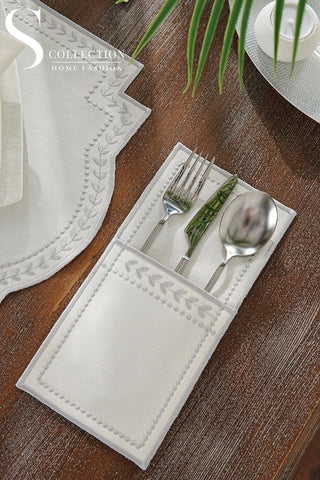 Donna Wreath Silver Design Placemat Set - Waterproof Fabric - 6 Persons - 24 Pcs. Full Set