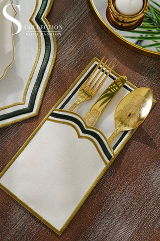 Moonrise Olive Green Design Placemat Set - Waterproof Fabric - 6 Persons - 24 Pcs. Full Set