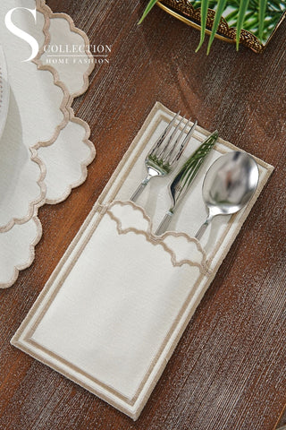 Olivia Cappuccino Design Placemat Set - Waterproof Fabric - 6 Persons - 24 Pcs. Full Set